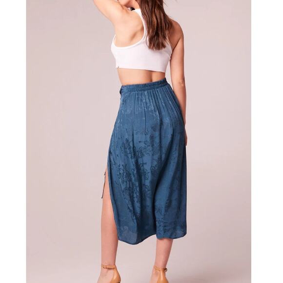 Band of the Free Celene Deep Teal Layered Midi Skirt XS Front Slit Tie Boho NEW - Picture 2 of 8